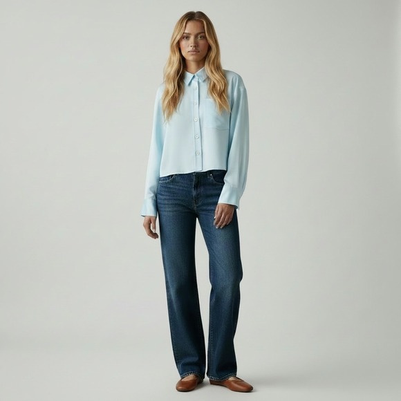 J. Crew Tops - NWT J.Crew | 2025 Etienne Cropped Button-Up Shirt S Blue Duchesse‎ Satin CQ187